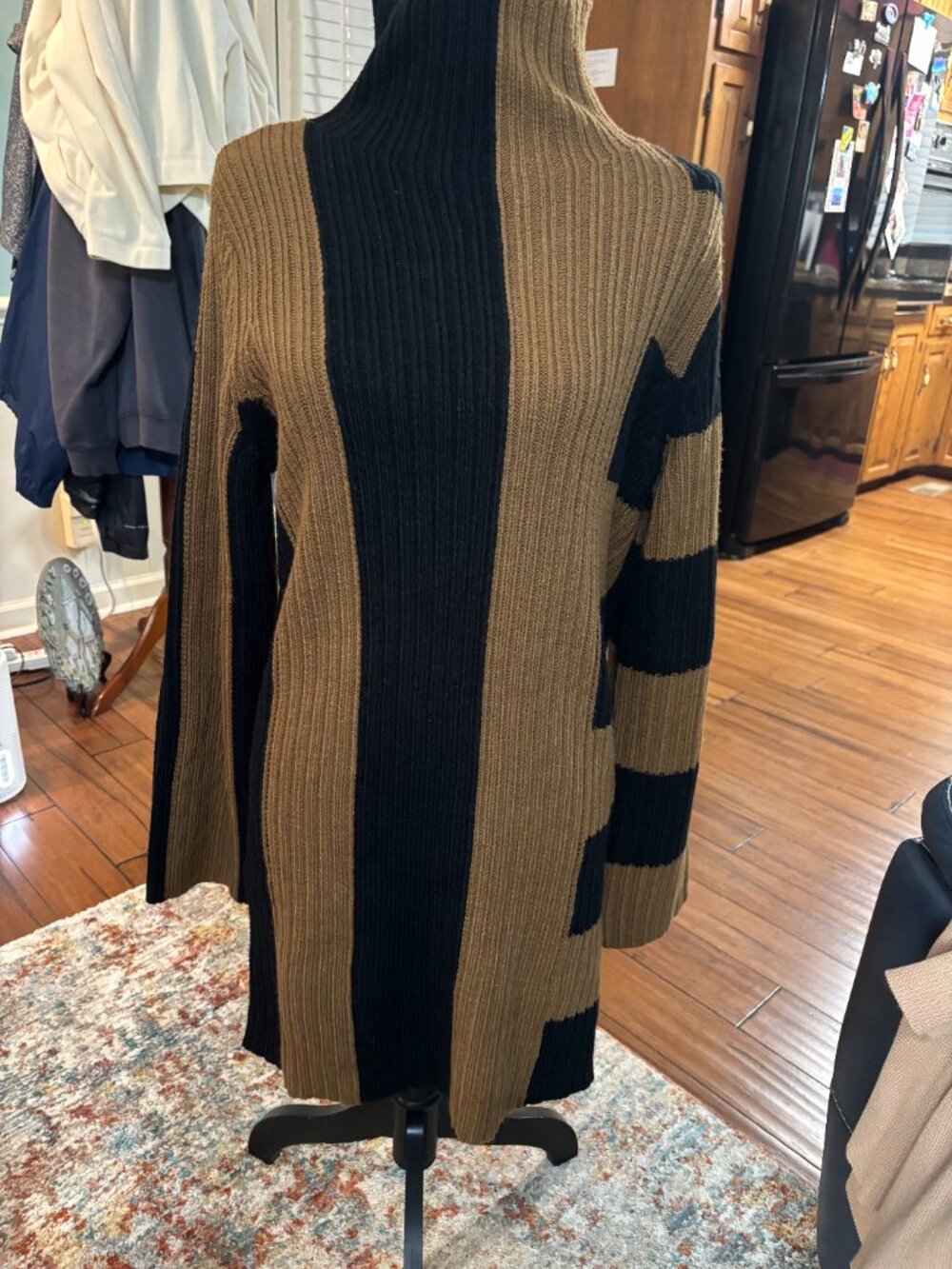 BLU PEPPER LADIES SIZE S SWEATER DRESS BROWN & BLACK  RIBBED KNIT FITTED DRESS